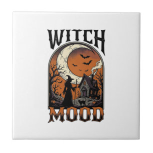 Azulejo De Cerâmica Camisa de Bruxa de Halloween Design Vintage Lua As