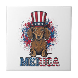 Azulejo De Cerâmica Camisa de Cachorro Vintage Patriótica Dachshund Me