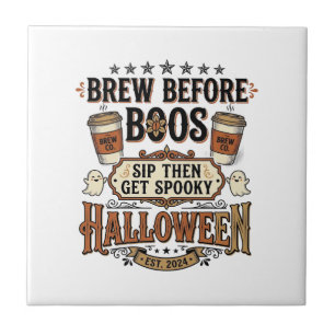 Azulejo De Cerâmica Camisa de Café de Halloween Prepare Antes dos Espí