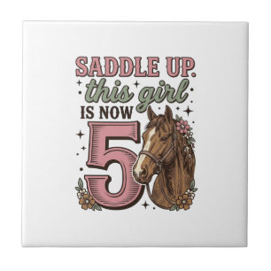 Azulejo De Cerâmica Camisa de Cowgirl Cavalgando Menina 5º Aniversário