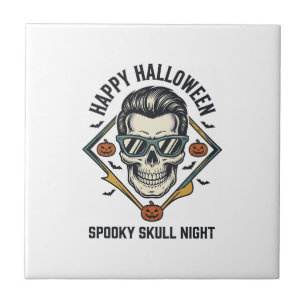 Azulejo De Cerâmica Camisa de Crânio de Halloween Gravura Vintage Gráf