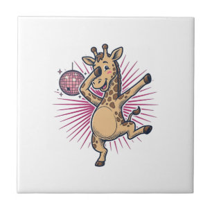 Azulejo De Cerâmica Camisa de Dança da Girafa Bola de Disco Vintage