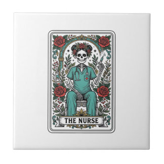 Azulejo De Cerâmica Camisa de desenho de carta de tarot de enfermeira 