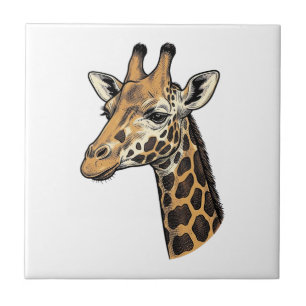 Azulejo De Cerâmica Camisa de desenho de retrato de girafa com gravaçã