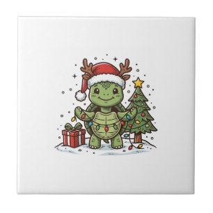 Azulejo De Cerâmica Camisa de Desenho de Tartaruga de Natal Fofo com G