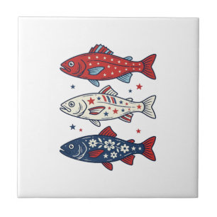 Azulejo De Cerâmica Camisa de Desenho de Três Peixes Patrióticos Vinta