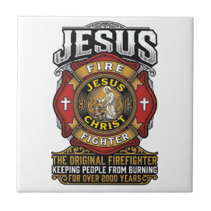 Azulejo De Cerâmica Camisa de Fé Cristã Vintage Bombeiro Jesus
