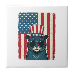 Azulejo De Cerâmica Camisa de Gato Patriota Bandeira Engraving Vintage