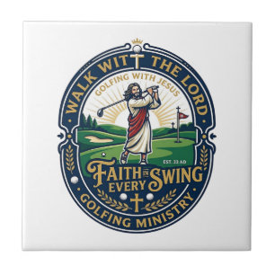 Azulejo De Cerâmica Camisa de golfe de Jesus Design baseado na fé_1
