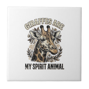 Azulejo De Cerâmica Camisa de gravura vintage do animal espírito Giraf