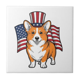 Azulejo De Cerâmica Camisa de Gravura Vintage Patriota Corgi_1