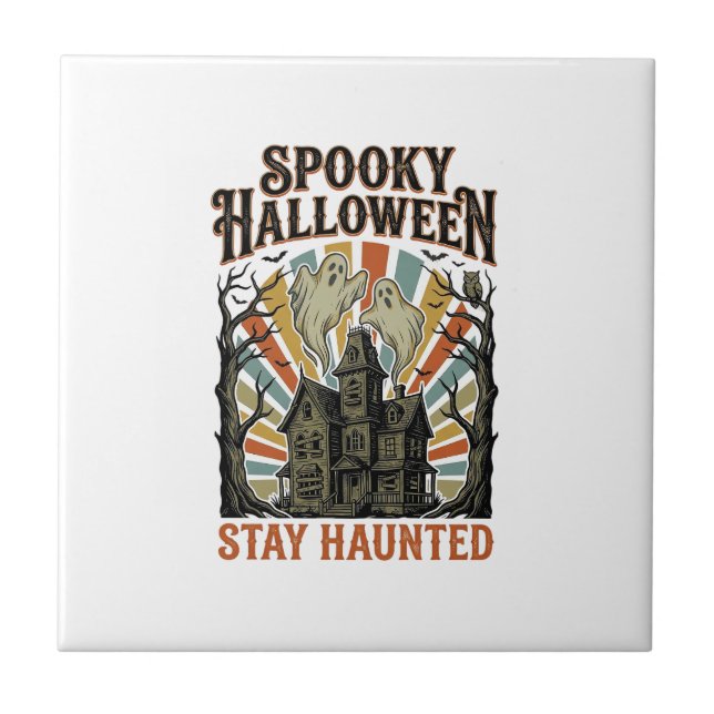 Azulejo De Cerâmica Camisa de Halloween de Casa Assombrada com Fantasm (Frente)