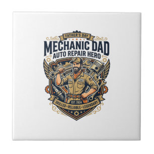 Azulejo De Cerâmica Camisa de Mecânico do Dia do Pai Pai Engraçado Pre