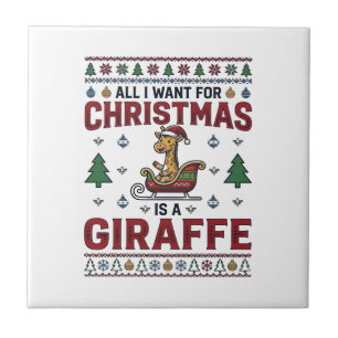 Azulejo De Cerâmica Camisa de Natal Girafa Trenó Festa Divertida Des