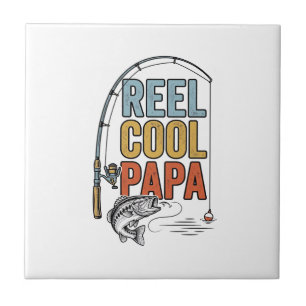 Azulejo De Cerâmica Camisa de Pesca Reel Cool Papa Design_1