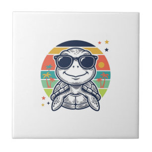 Azulejo De Cerâmica Camisa de Praia Óculos de Sol Tartaruga Tropical V