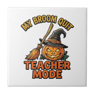 Azulejo De Cerâmica Camisa de Professor de Halloween Broom Desenho Eng