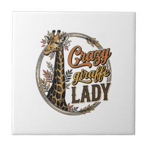 Azulejo De Cerâmica Camisa de Senhora Girafa Louca com Desenho de Grav