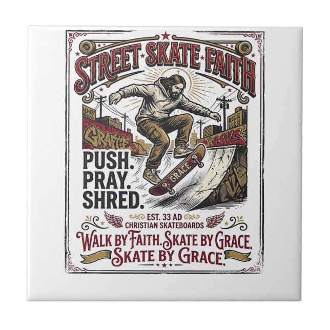 Azulejo De Cerâmica Camisa de Skate Longboard Jesus Cristão (Frente)