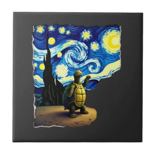 Azulejo De Cerâmica Camisa de Tartaruga Artística Tartaruga Noite Est