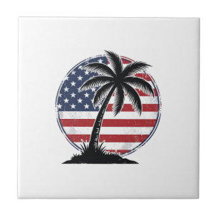 Azulejo De Cerâmica Camisa de Verão da Bandeira Americana da Palmeira 