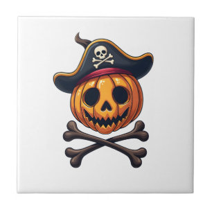 Azulejo De Cerâmica Camisa do Crânio do Pirata da Abóbora � Halloween