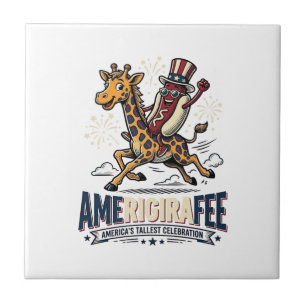 Azulejo De Cerâmica Camisa engraçada de cachorro-quente patriótico Ame