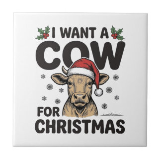 Azulejo De Cerâmica Camisa engraçada de Natal vintage de vaca de Natal