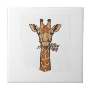 Azulejo De Cerâmica Camisa Girafa Gravada Vintage Com Flores_1