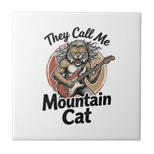 Azulejo De Cerâmica Camisa Gráfica Vintage de Gato na Montanha_1