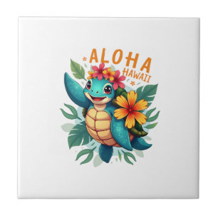 Azulejo De Cerâmica Camisa havaiana Aloha Havaí Tartaruga Marinha Mulh