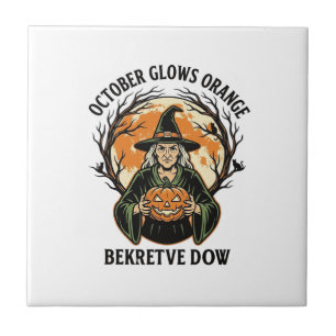 Azulejo De Cerâmica Camisa Laranja Outubro Vintage Witch Pumpkin Aware