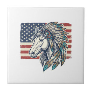 Azulejo De Cerâmica Camisa Patriótica de Cavalos com Vetor Vintage de