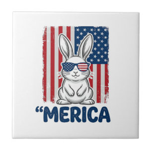 Azulejo De Cerâmica Camisa Patriótica do Coelho Vintage Merica Design_