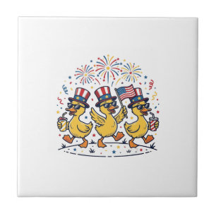 Azulejo De Cerâmica Camisa Patriótica Trio de Pato Vintage 4 de Julho