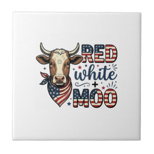 Azulejo De Cerâmica Camisa Patriótica Vaca Vermelha Branca Moo 4 de Ju