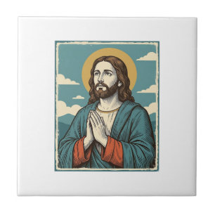 Azulejo De Cerâmica Camisa Religiosa do Salvador Orando Vintage Design