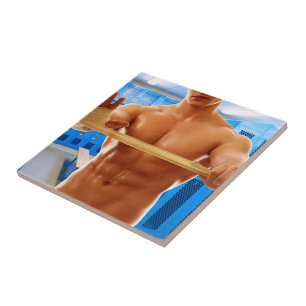 Azulejo De Cerâmica Camisa SlipperyJoe do homem musculoso sem camisa a