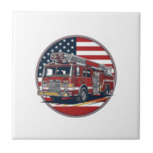Azulejo De Cerâmica Camisa Vector Círculo Vintage Caminhão de Bombeiro