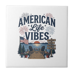 Azulejo De Cerâmica Camisa Vector do Lago Patriótico Vibes da Vida Ame