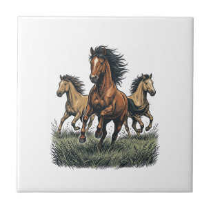 Azulejo De Cerâmica Camisa Vetorial Ocidental Cavalos Selvagens Vintag