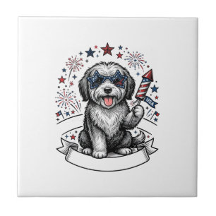 Azulejo De Cerâmica Camisa Vetorial Vintage Fogos de Artifício Cão Pat