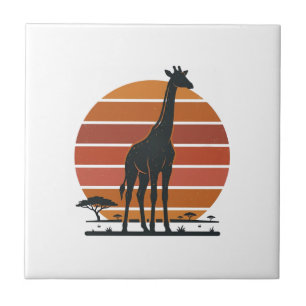 Azulejo De Cerâmica Camisa Vetorial Vintage Giraffe Sunset Safari Desi