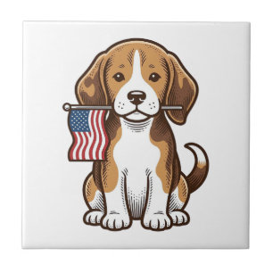 Azulejo De Cerâmica Camisa Vintage de Cachorro Beagle com Bandeira Ame