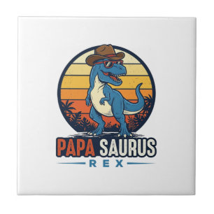 Azulejo De Cerâmica Camisa Vintage de Dinossauro Cowboy Papa Saurus Re