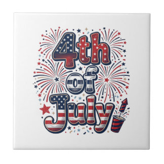 Azulejo De Cerâmica Camisa Vintage de Fogos de Artifício Patrióticos d
