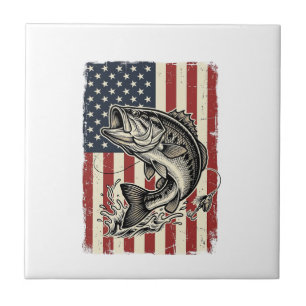 Azulejo De Cerâmica Camisa Vintage de Pesca de Bass com Bandeira Ameri