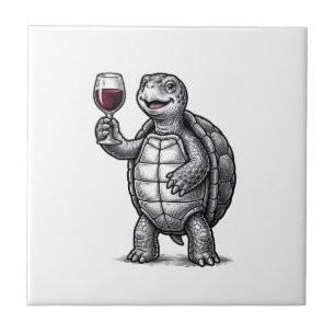 Azulejo De Cerâmica Camisa Vintage de Tartaruga Segurando Taça de Vinh