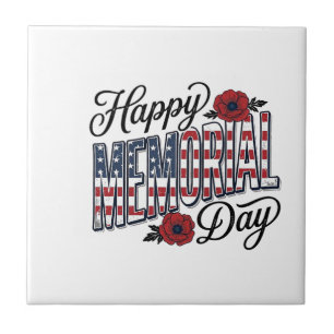 Azulejo De Cerâmica Camisa Vintage Feliz Dia do Memorial Poppy Flag
