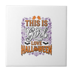 Azulejo De Cerâmica Camisa Vintage Fofo de Halloween de Amor de Menina